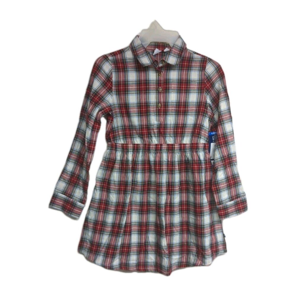 Gap Kids Girls Dress Plaid Red Easy Care Knee Length Long Sleeve Youth Large  10